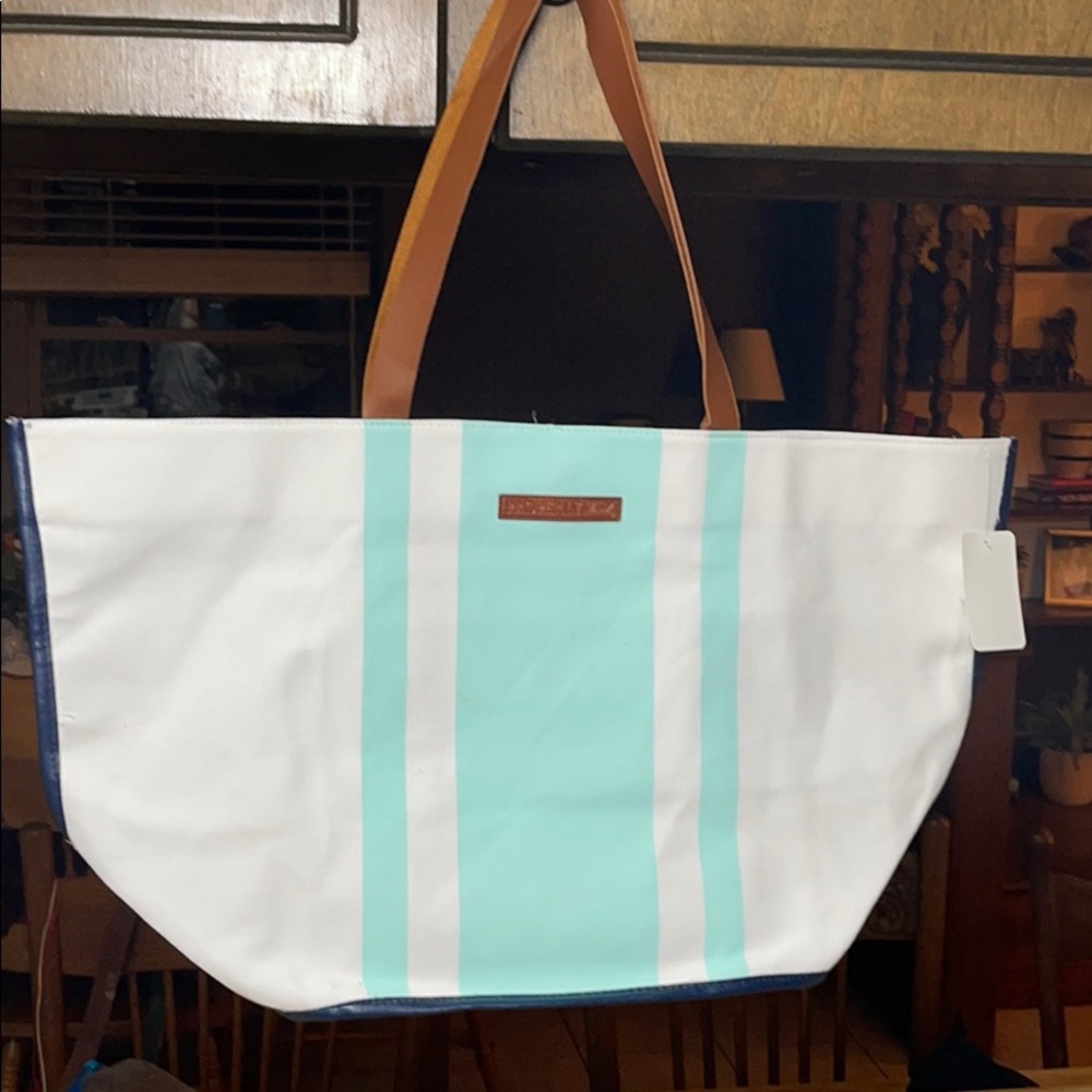 Aqua & White Cute Canvas Tote Bag